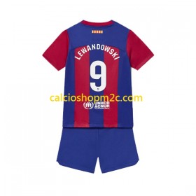 Barcellona Robert Lewandowski 9 Bambino Maglia Prima 2023/2024 Manica Corta (+ Pantaloncini)